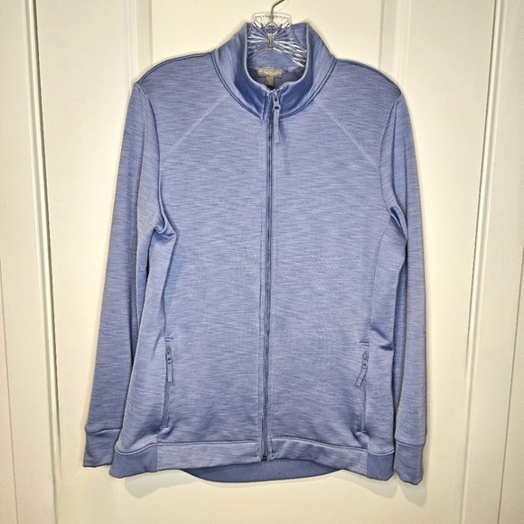 T By Talbots Light Blue Long Sleeve Zip-Up Mock Neck Soft Medium Weight Jacket M - Picture 1 of 9